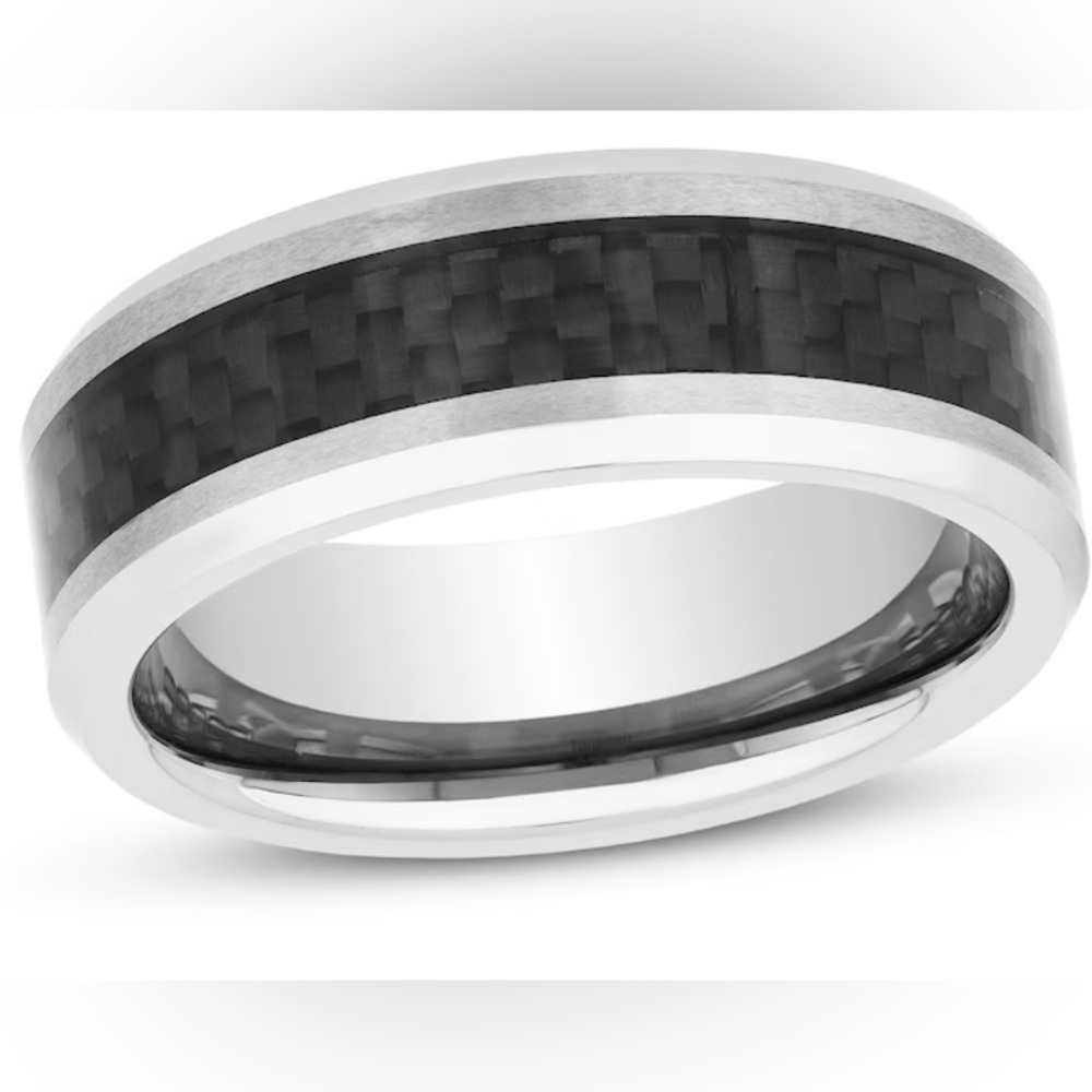 MEN 8mm Wedding Band Tungsten Carbide Carbon Fiber SIZE 5 BRAND NEW EXQUISITE